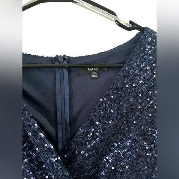 Lulus navy blue sequin faux wrap mini dress - Picture 5 of 7